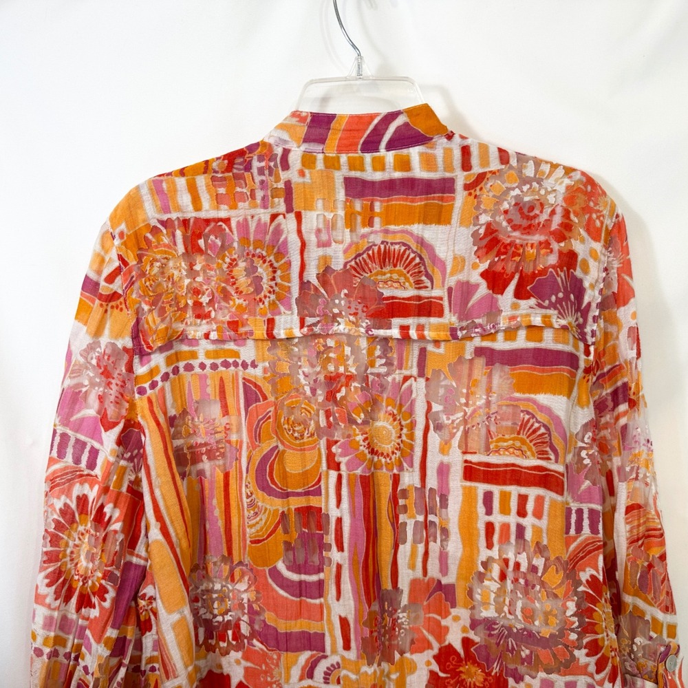 Ruby Rd Plus Size 20W Top Orange Pink Burnout Artsy Summer Coastal Vibrant 1030 - Picture 8 of 9